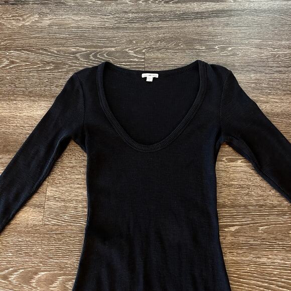 EUC James Perse Thermal Long Sleeve Maxi Dress Black Cotton Scoop Neck Rib Knit - Picture 10 of 16